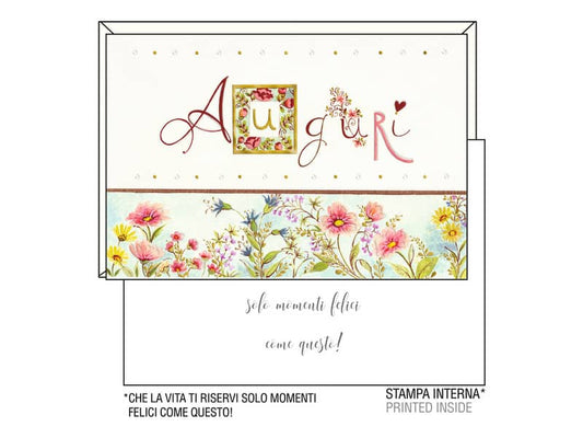 Biglietti augurali Kartos "Auguri" fiori rosa e lilla 07548001B