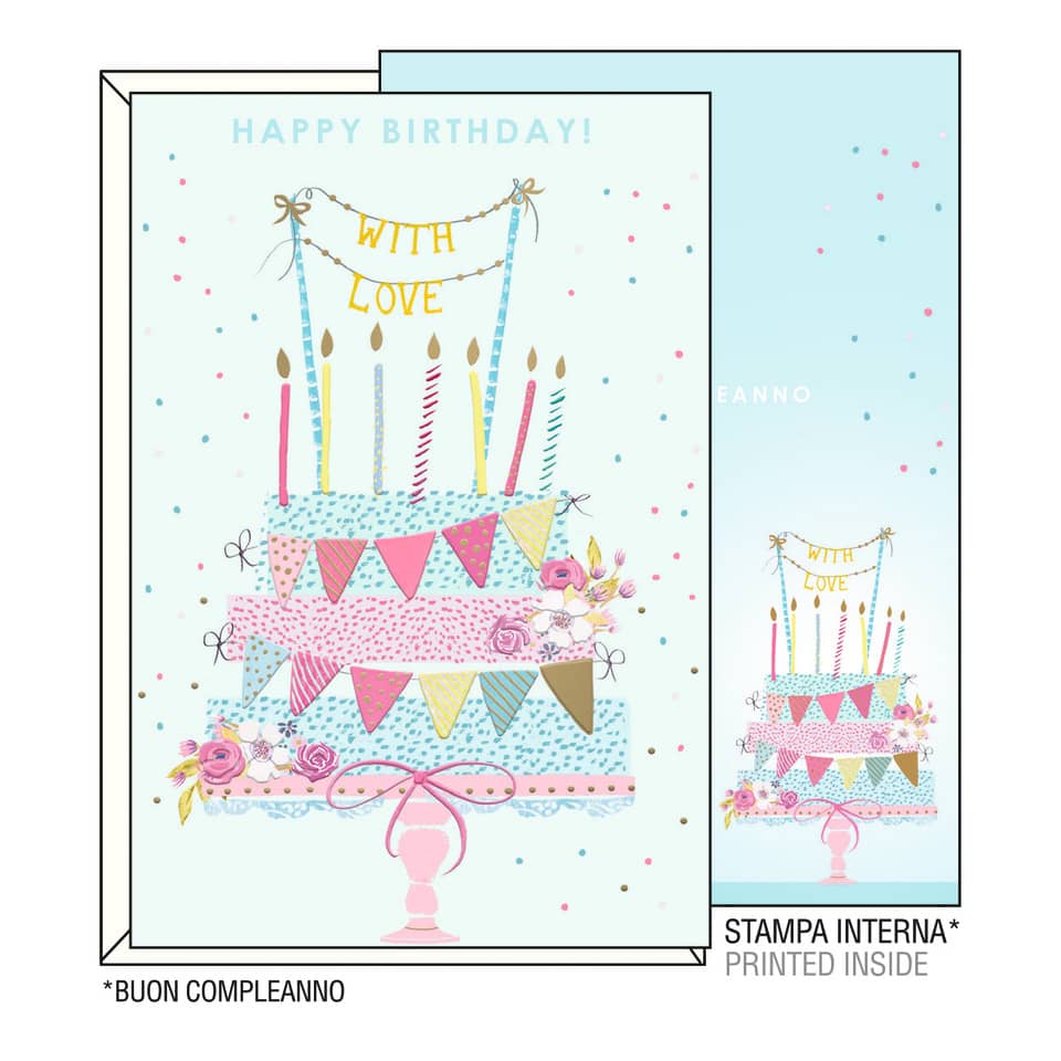 Biglietti augurali Kartos "Buon Compleanno" torta con festoni 11,7x17 cm 07312302A