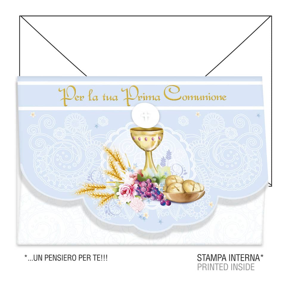 Biglietti augurali Kartos "Prima Comunione" calice, uva e pane conf. 6 biglietti con busta - 17354801C