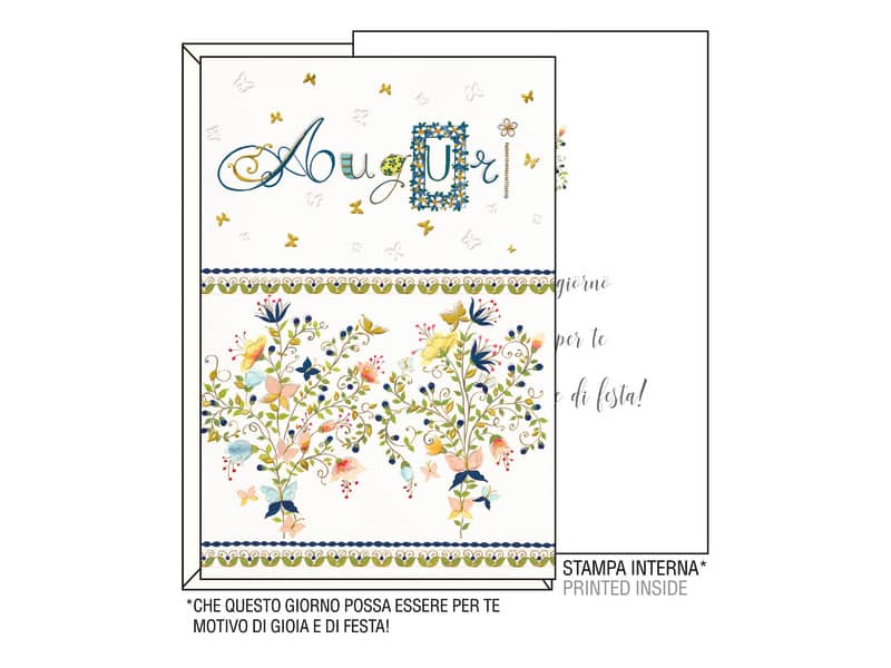 Biglietti auguri Kartos "Auguri" fiori e decori verdi 07548001A