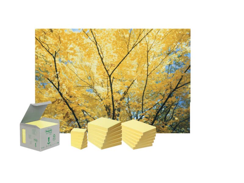 Foglietti Post-it® Notes Giallo 76x76 mm carta riciclata Torre da 16 blocchetti da 100 ff - 654-1T