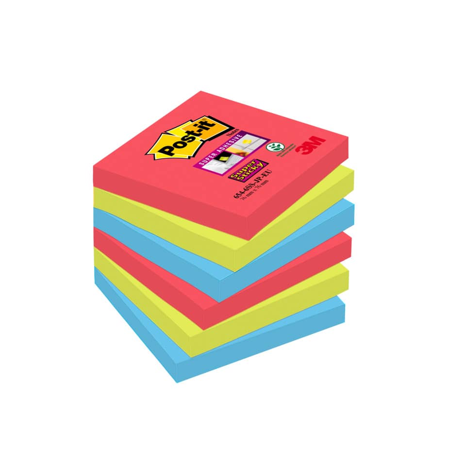 Foglietti riposizionabili Post-it® Super Sticky Bora Bora 76x76 mm assortiti conf. 6 blocchetti da 90 ff - 654-6SS-JP