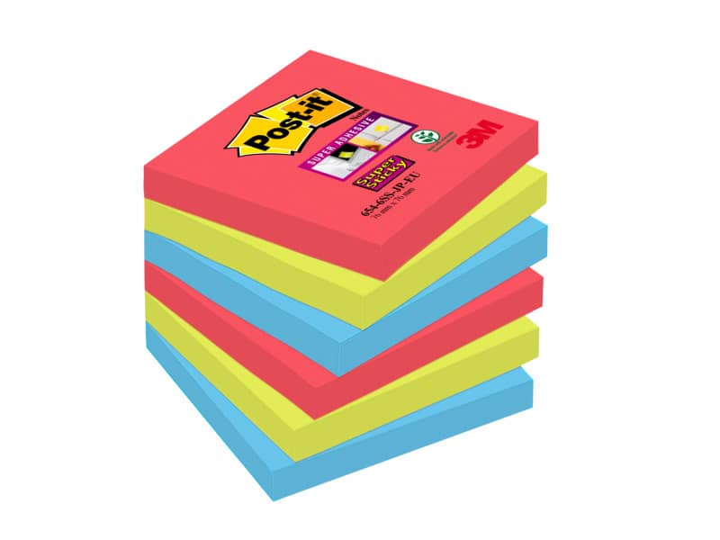 Foglietti riposizionabili Post-it® Super Sticky Bora Bora 76x76 mm assortiti conf. 6 blocchetti da 90 ff - 654-6SS-JP