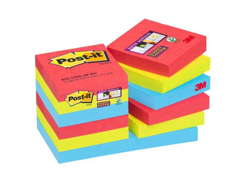 Foglietti riposizionabili Post-it® Super Sticky Bora Bora 47,6x47,6 mm assortiti conf. 12 blocc. da 90 ff - 622-12SS-JP