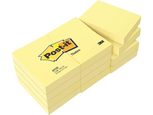 Foglietti riposizionabili classici Post-it® Notes 38x51 mm 100 ff Giallo Canary™  conf. da 12 - 653E