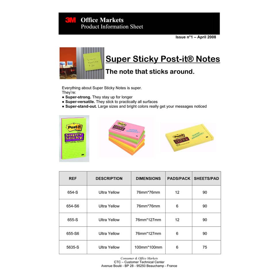 Foglietti riposizionabili Post-it® Super Sticky Notes 76x76 mm 90 ff giallo oro 654-S