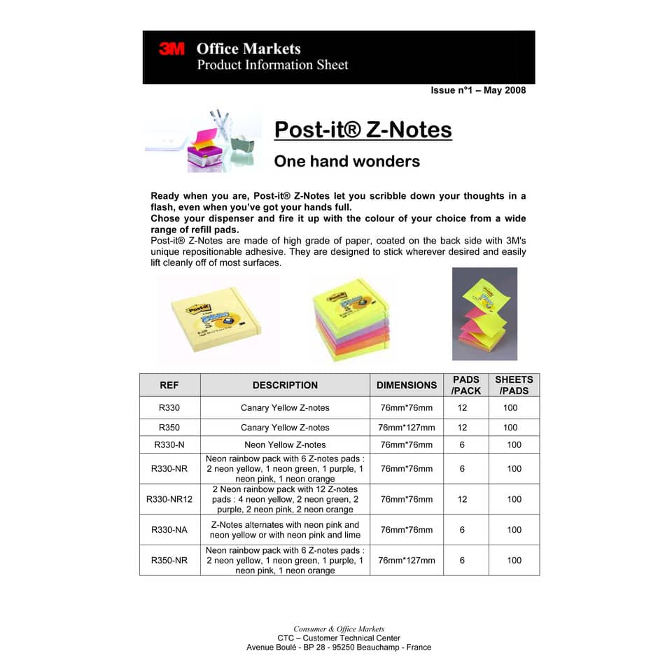 Foglietti riposizionabili classici Post-it® Ricarica Z-Notes Giallo Canary™ blocchetto da 100 ff - R330