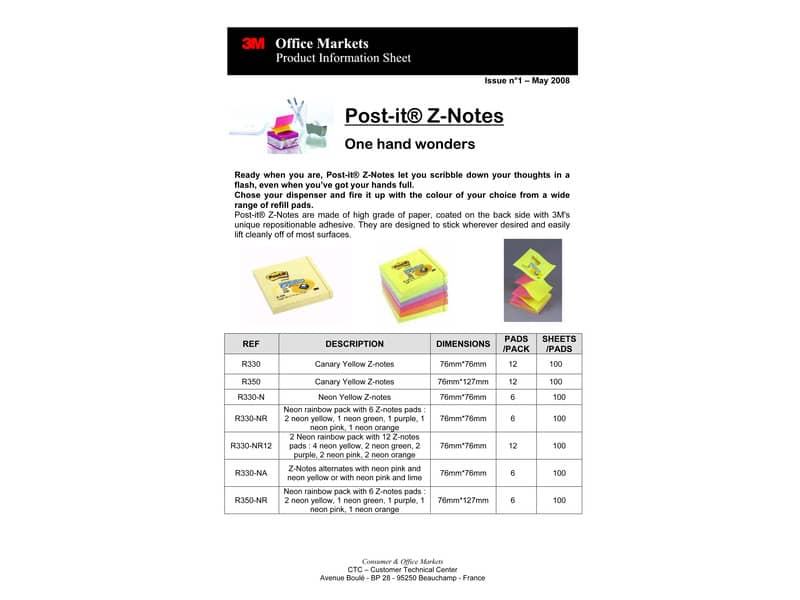 Foglietti riposizionabili classici Post-it® Ricarica Z-Notes Giallo Canary™ blocchetto da 100 ff - R330