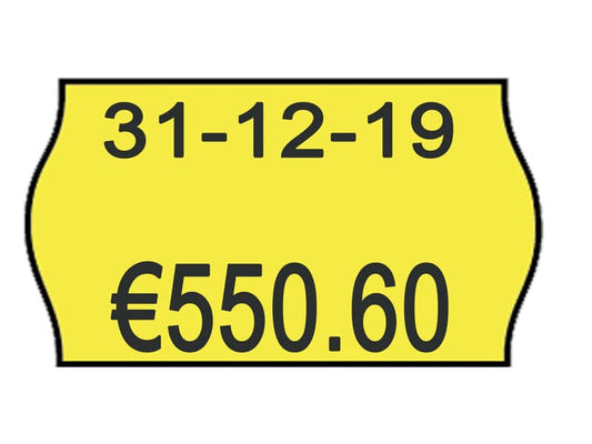 Rotolo da 1000 etichette per prezzatrice Printex sagomate 26x16 mm giallo fluo removibile  conf. 10 rotoli - 2616sfr7gi