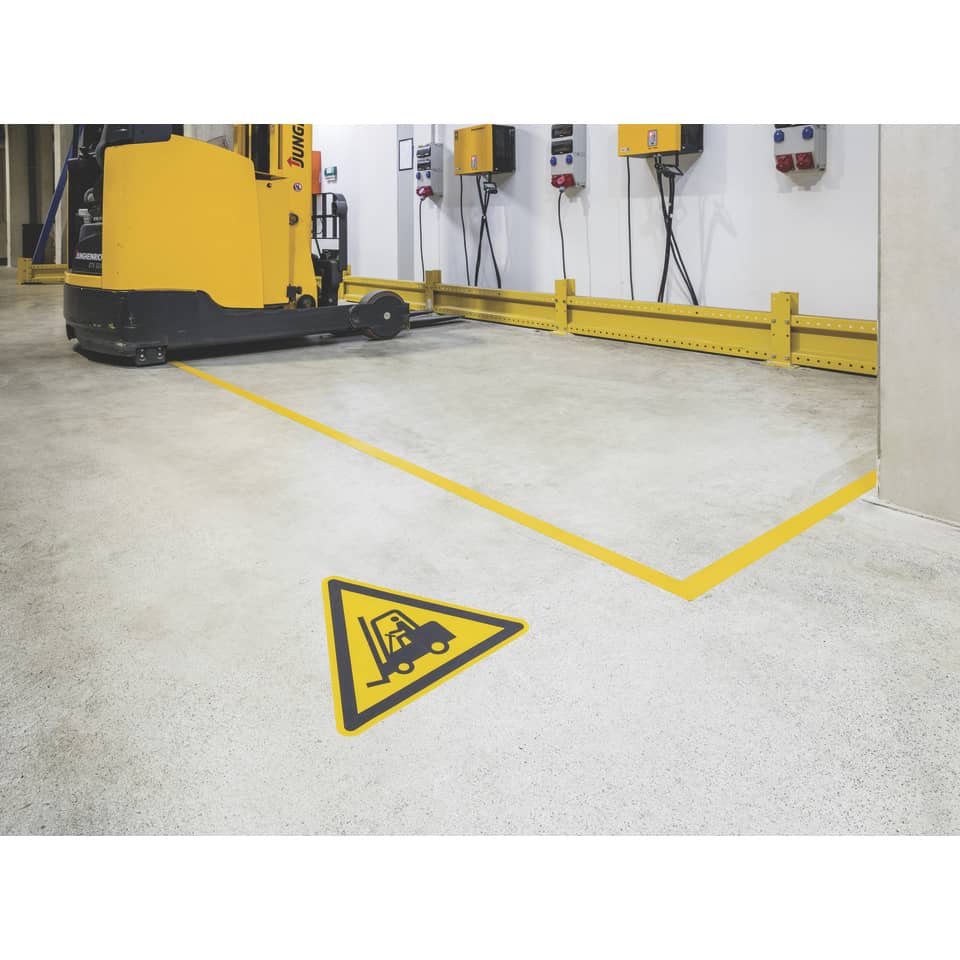 Pittogramma da pavimento "Attenzione passaggio carrelli" DURABLE giallo Ø 430 mm - 173404