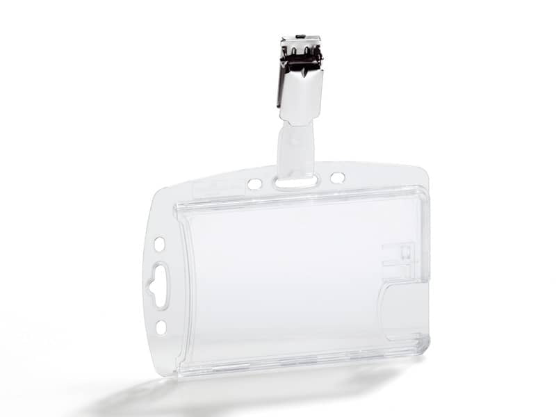 Portabadge Durable DUO 54x85mm con clip girevole trasparente Conf. 25 pezzi - 801319