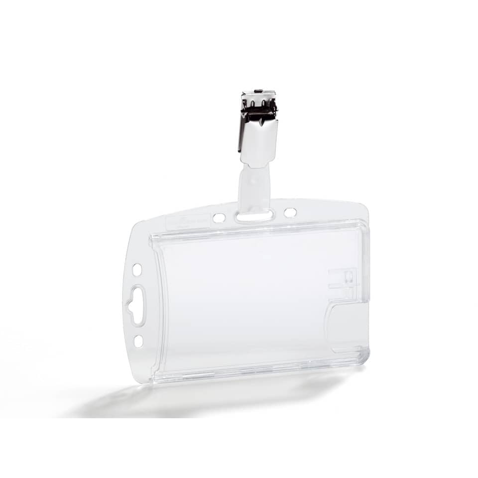 Portabadge Durable DUO 54x85mm con clip girevole trasparente Conf. 25 pezzi - 801319