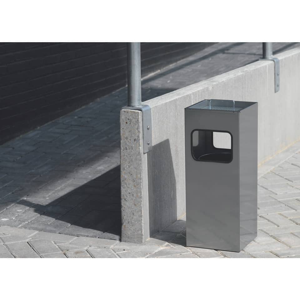 Posacenere Durable a colonna acciaio con sabbia e cestino base quadrata H 62 x Ø 25 cm argento metallizzato - 333123