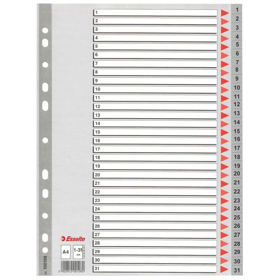 Divisori per rubrica Esselte A4 PPL numerica 1-31 100108