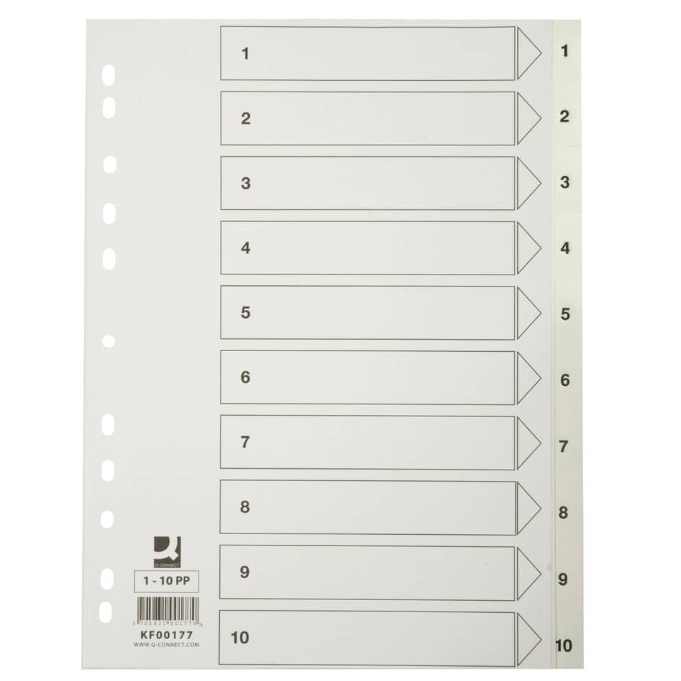 Divisore numerico Q-Connect bianco 22,5x29,7 cm ppl 1-10 KF00177