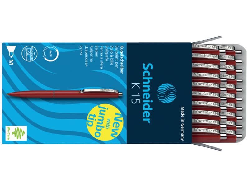 Penna a sfera a scatto Schneider K 15 ricaricabile tratto M rosso Conf. 20 pezzi - 3082