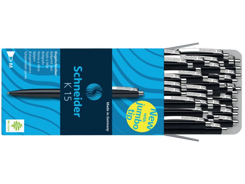Penna a sfera a scatto Schneider K 15 ricaricabile tratto M nero Conf. 50 pezzi - 3081