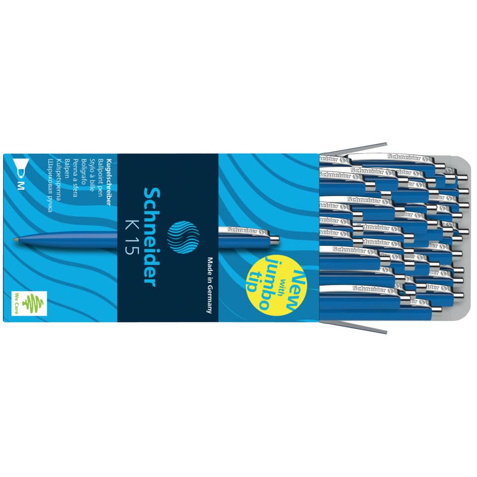 Penna a sfera a scatto Schneider K 15 ricaricabile tratto M blu Conf. 50 pezzi - 3083