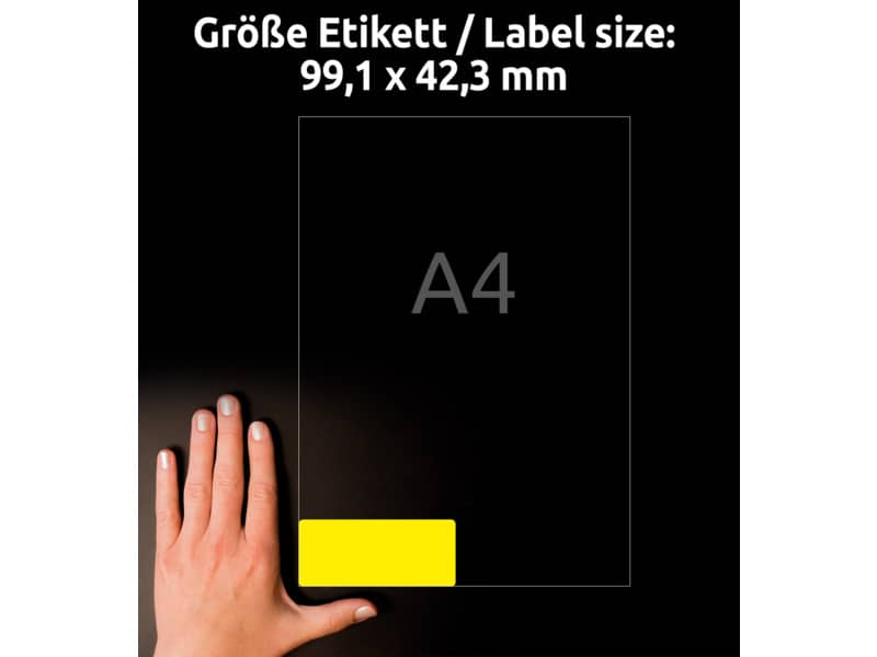 Etichette permanenti poliestere giallo Avery 99,1x42,3 mm - 12 et/foglio - per stampanti laser - cf. 20 fogli L6107-20