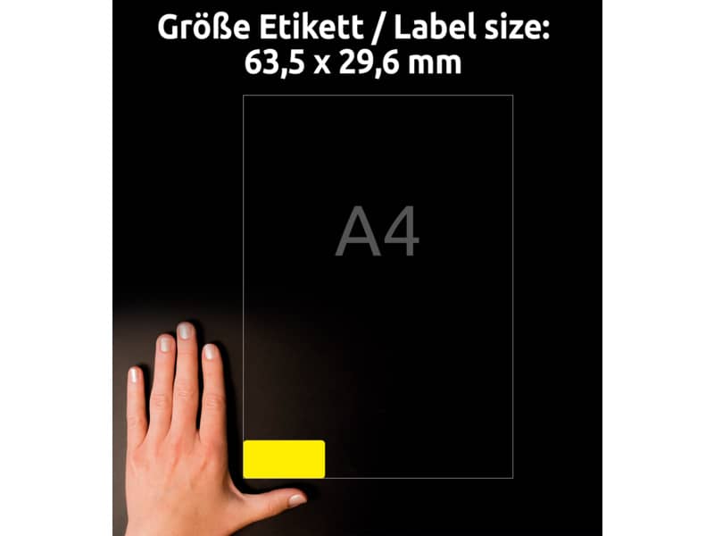 Etichette permanenti poliestere giallo Avery 63,5x29,6 mm - 27 et/foglio - per stampanti laser - cf. 20 fogli L6105-20