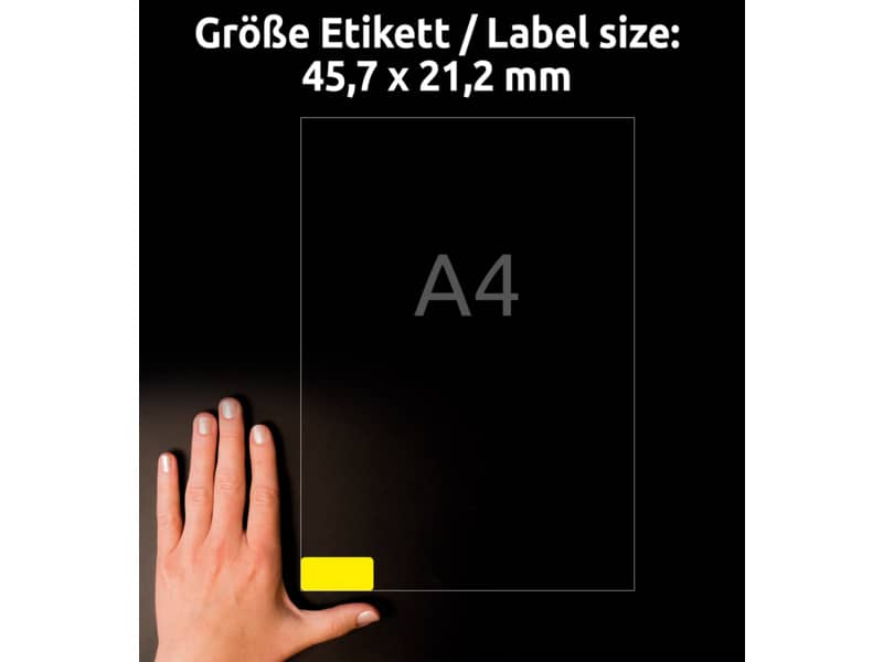 Etichette permanenti poliestere giallo Avery 45,7x21,2 mm - 48 et/foglio - per stampanti laser - cf. 20 fogli L6103-20