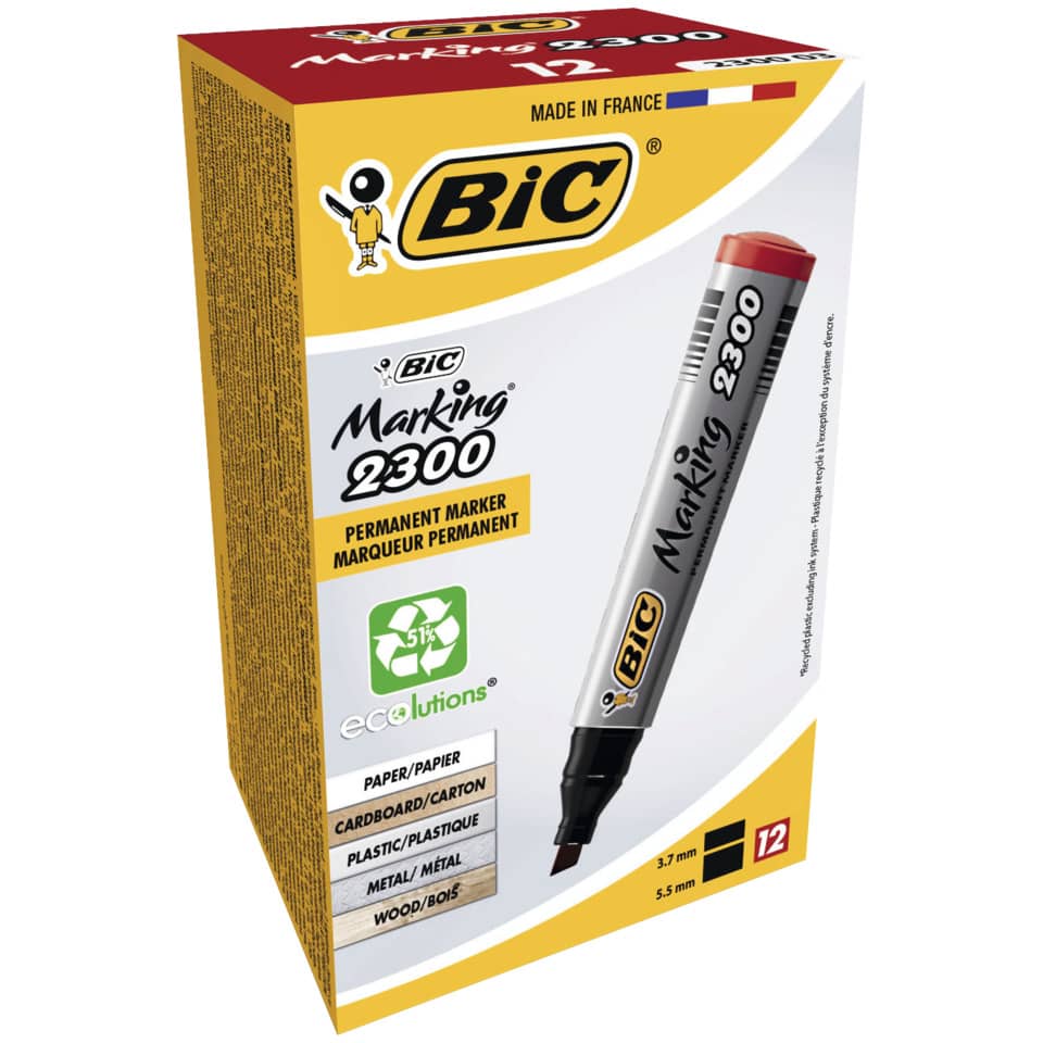 Marcatore permanente BIC Marking 2300 punta scalpello 3,7-5,5 mm rosso 8209243