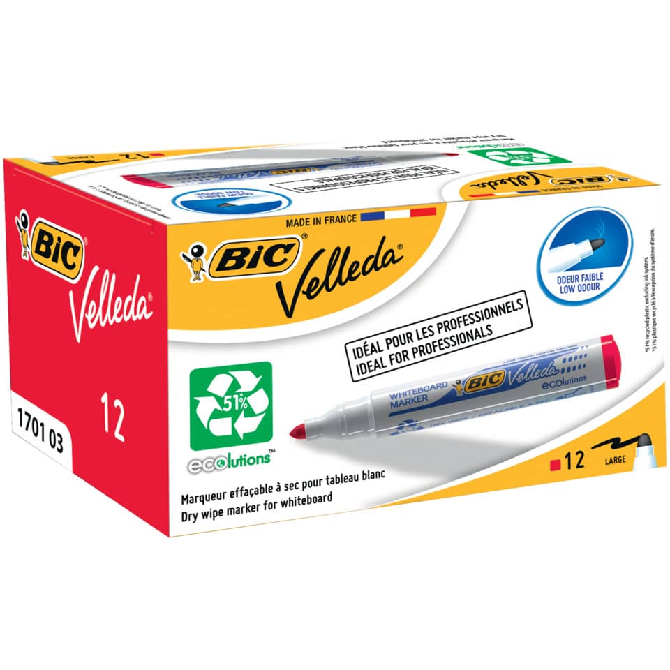 Marcatore per lavagne bianche BIC Velleda 1701 punta conica 1,5 mm rosso 904939