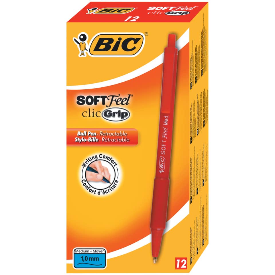 Penna a sfera a scatto BIC SoftFeel Clic Grip M 1 mm rosso Conf. 12 pezzi - 837399