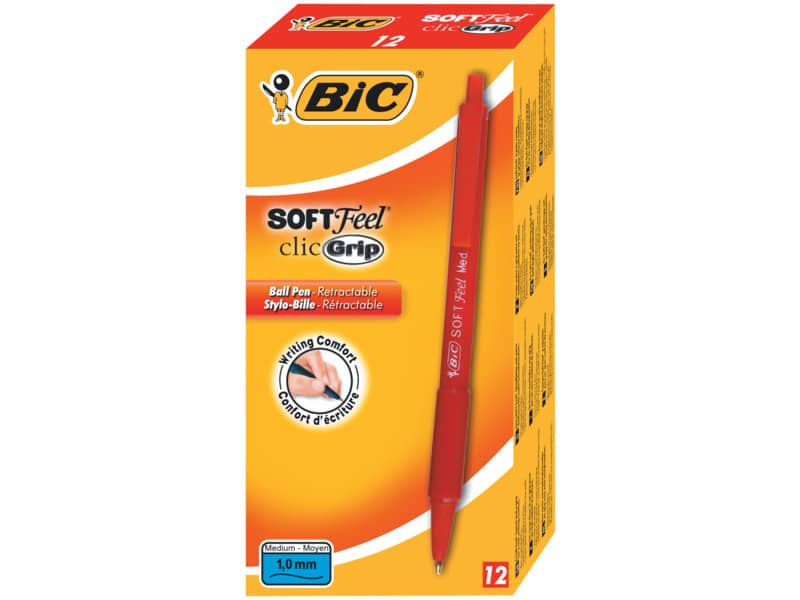 Penna a sfera a scatto BIC SoftFeel Clic Grip M 1 mm rosso Conf. 12 pezzi - 837399