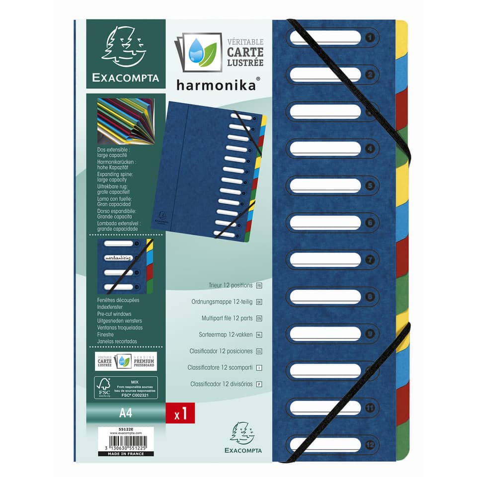 Classificatore Harmonika® 12 divisori - 24,5x32 cm blu 55122E