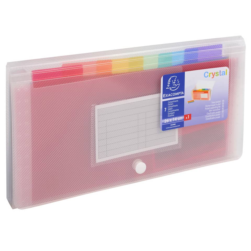 Classificatore Crystal Colours chiusura bottone 14x26 cm - 7 scomparti - cristallo - 55398E