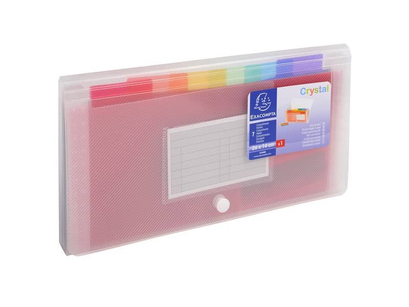 Classificatore Crystal Colours chiusura bottone 14x26 cm - 7 scomparti - cristallo - 55398E