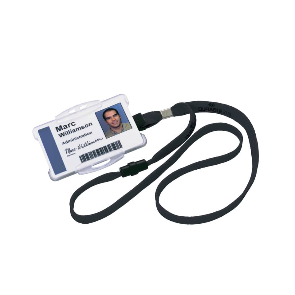 Cordoncino per portabadge DURABLE tessuto nero 10mm x 44cm  conf. 10 - 811901