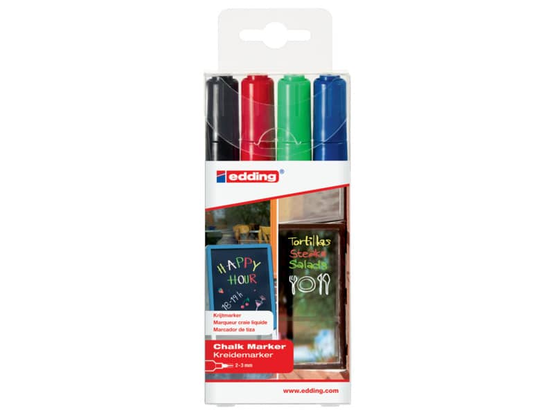 Marcatori a gesso liquido edding 4095 punta conica 2-3 mm assortiti confezione da 4 - 4-4095-4999