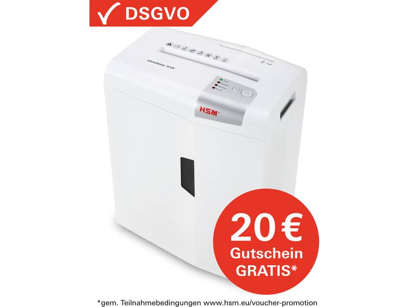 Distruggidocumenti uso moderato HSM Shredstar X10 - P-4 - 20 L - taglio a frammenti 4,5x30 mm - 1045111