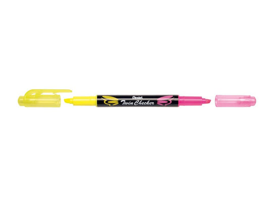 Evidenziatore Pentel Twin Checker a doppia punta 1-3 mm giallo-rosa - SLW8-GP