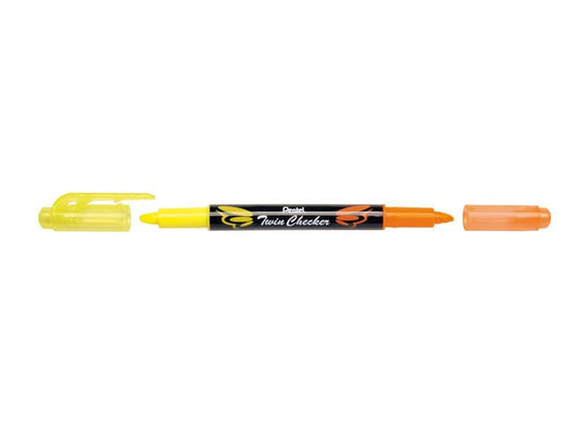 Evidenziatore Pentel Twin Checker a doppia punta 1-3 mm giallo-arancio - SLW8-GF