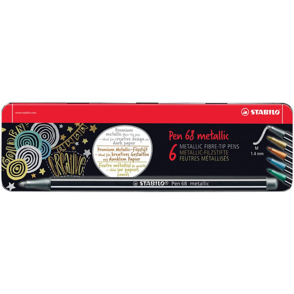 Pennarelli Stabilo Pen 68 metallic 1 mm scatola in metallo assortiti Conf. 6 pezzi - 6806/8-32