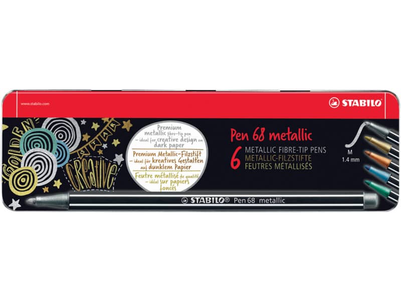 Pennarelli Stabilo Pen 68 metallic 1 mm scatola in metallo assortiti Conf. 6 pezzi - 6806/8-32