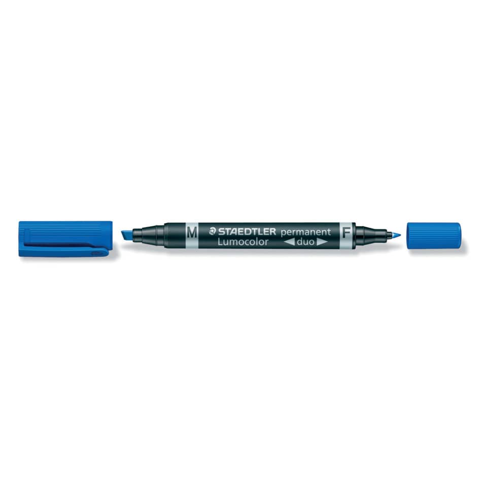 Marcatore doppia punta Staedtler Lumocolor permanent duo 348 0,6-1,5 mm blu - 348-3