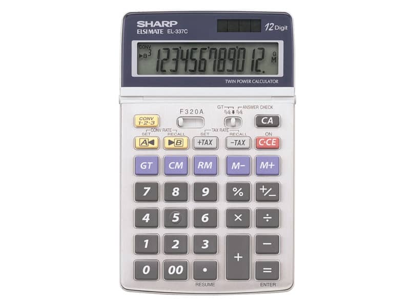 Calcolatrice da tavolo a energia solare SHARP con display LCD mobile a 12 cifre grigio - SH-EL337C