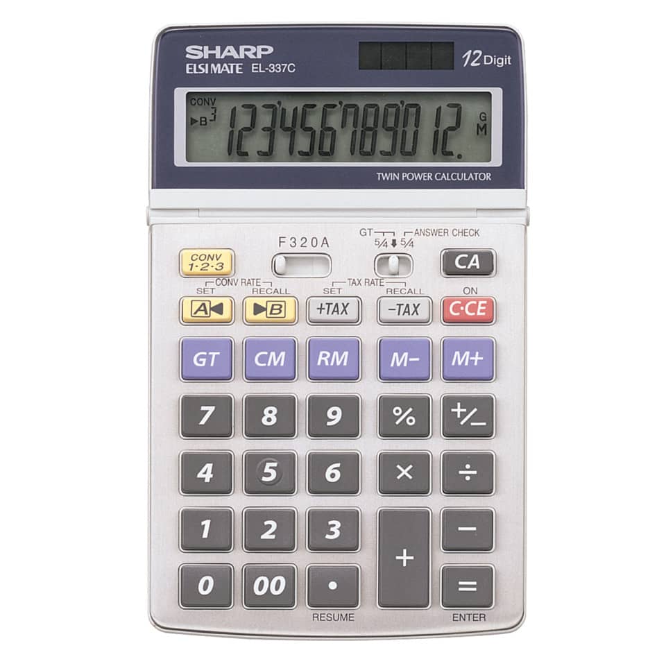 Calcolatrice da tavolo a energia solare SHARP con display LCD mobile a 12 cifre grigio - SH-EL337C