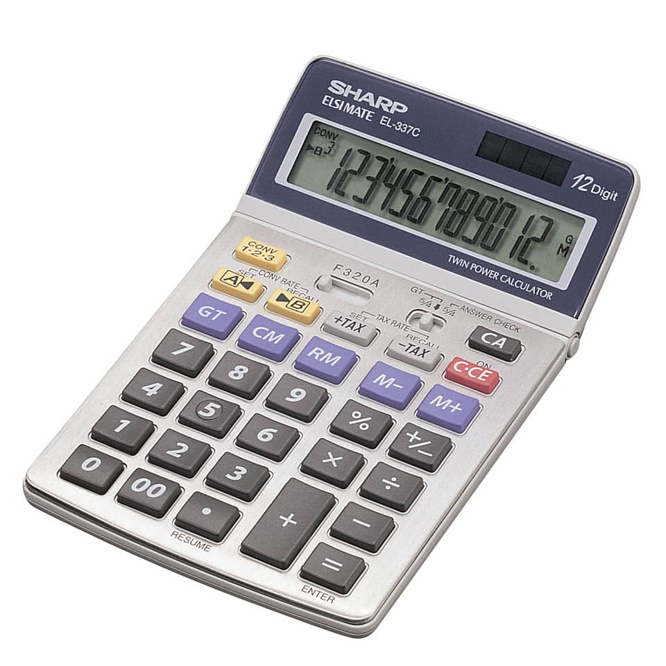 Calcolatrice da tavolo a energia solare SHARP con display LCD mobile a 12 cifre grigio - SH-EL337C