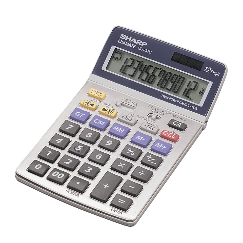 Calcolatrice da tavolo a energia solare SHARP con display LCD mobile a 12 cifre grigio - SH-EL337C
