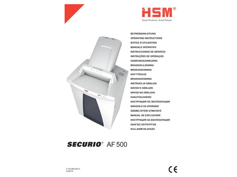 Distruggidocumenti uso frequente HSM SECURIO AF500 P-4 82 L - taglio a frammenti 4,5x30 mm - bianco - 2103111