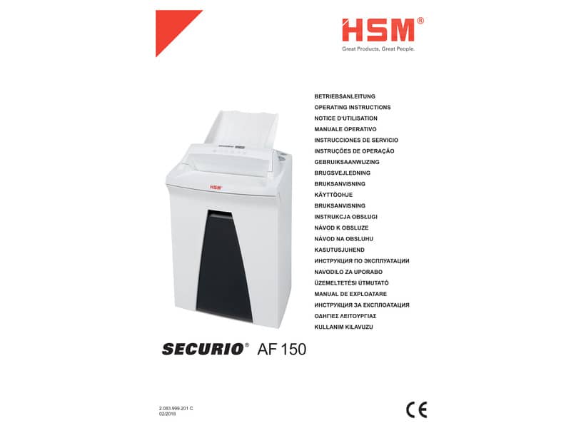 Distruggidocumenti uso frequente HSM SECURIO AF150 P-4 35 L - taglio a frammenti 4,5x30 mm - bianco - 2083111