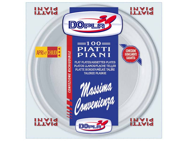 Piatti monouso piani Dopla Ø 205 mm in polistirene bianco conf. 100 pezzi - 01234