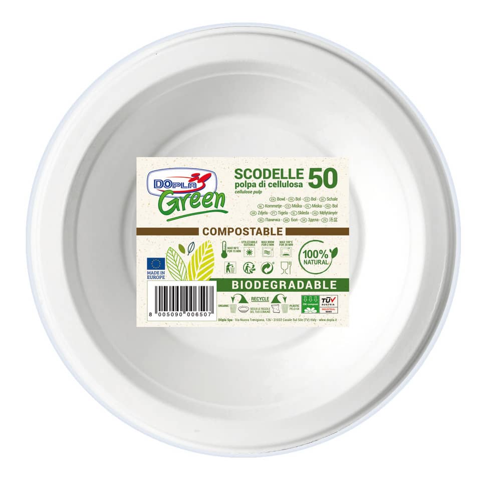 Scodelle monouso biodegradabili Dopla Green 400 ml polpa di cellulosa bianco  conf.50 - 7707