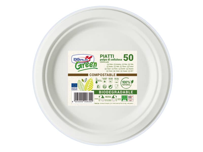 Piatti frutta monouso biodegradabili Dopla Green Ø 17,5 cm polpa di cellulosa bianco  conf.50 - 7703