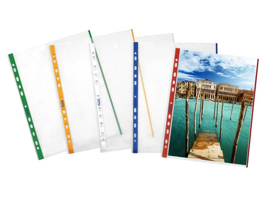 Buste a perforazione universale goffrate FAVORIT A4 banda blu - linear conf. 10 pezzi - 100460032